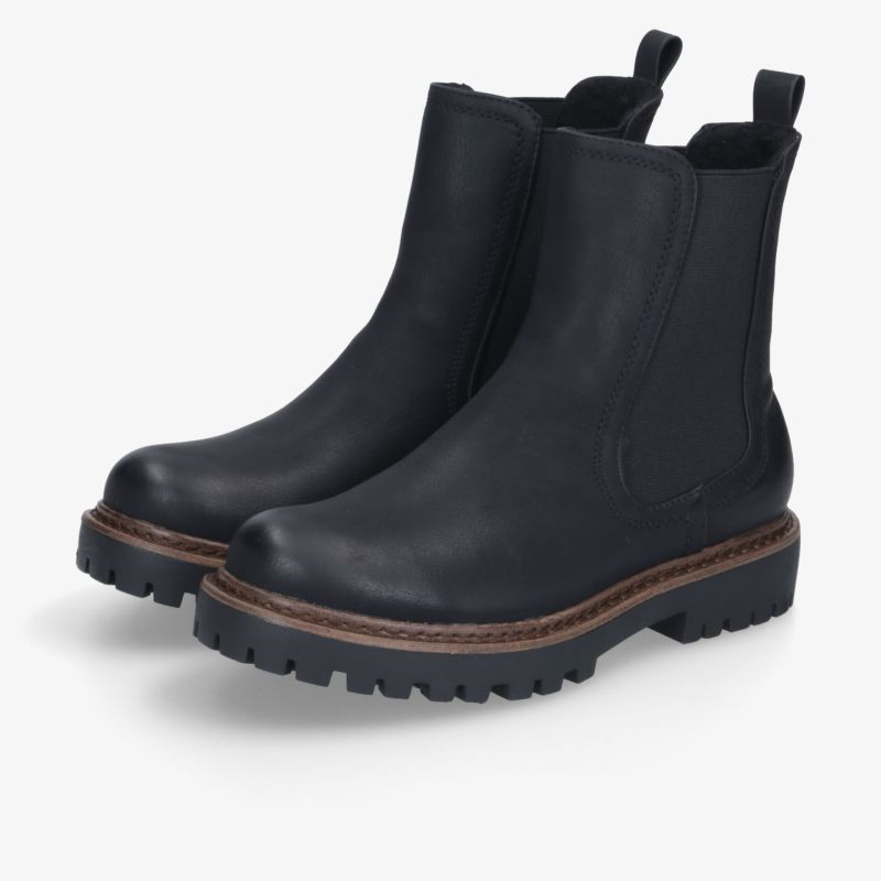 Schwarze Chelsea Boots aus hochwertigem Leder mit elastischen Einsätzen und robuster, rutschfester Profilsohle Paaransicht