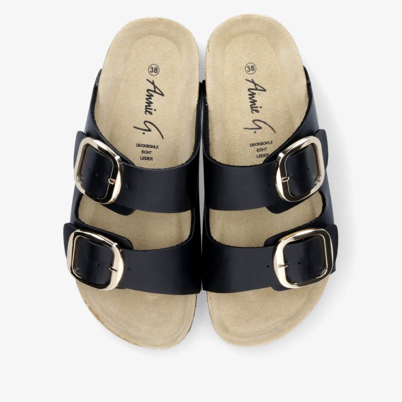 Schwarze Sandalen mit doppelt verstellbaren Schnallen und bequemem Fußbett in klassischem Design