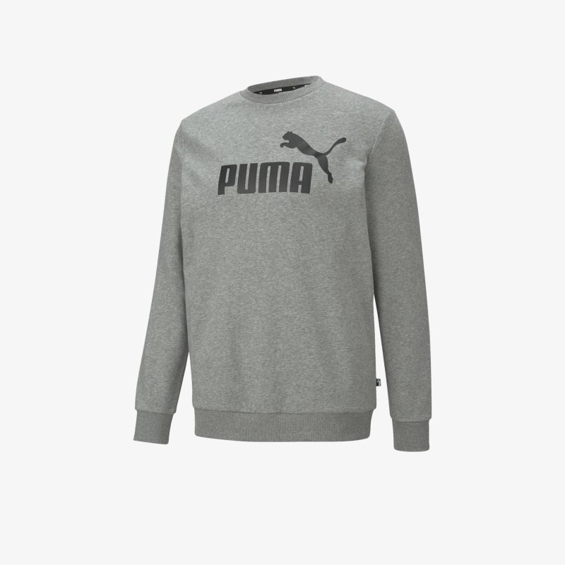 Grauer Puma Pullover mit Rundhalsausschnitt und großem Logo vorne, bequemer sportlicher Schnitt für Freizeit