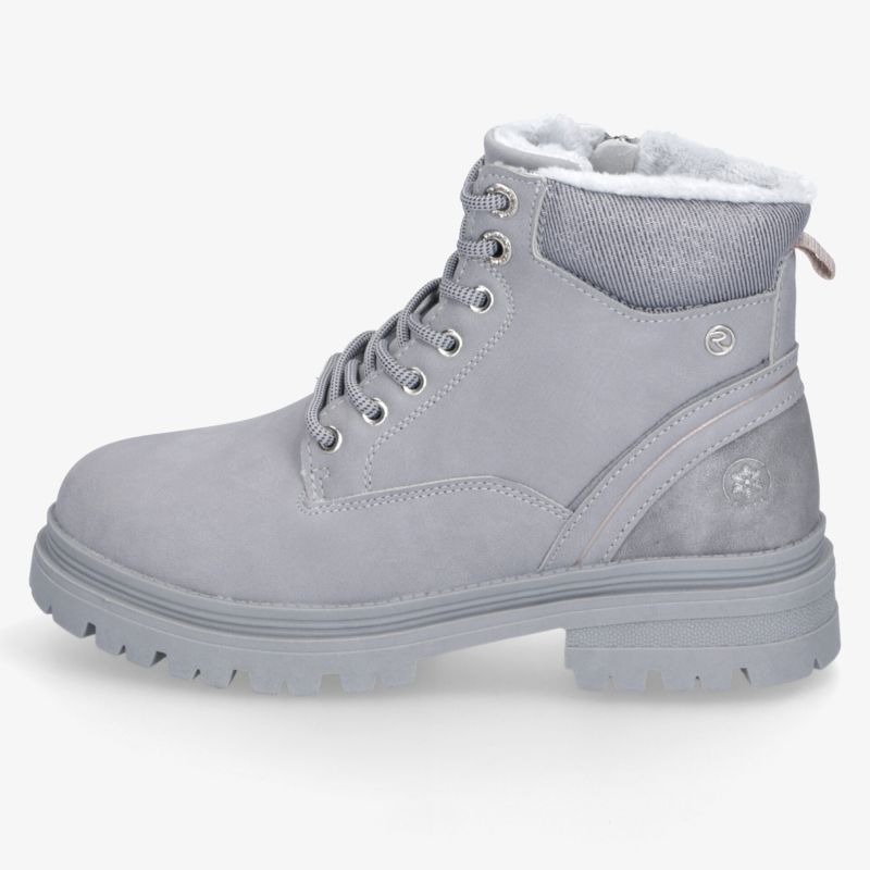 Robuster grauer Winterstiefel mit warmem Futter und blockiger Sohle für angenehmen Tragekomfort