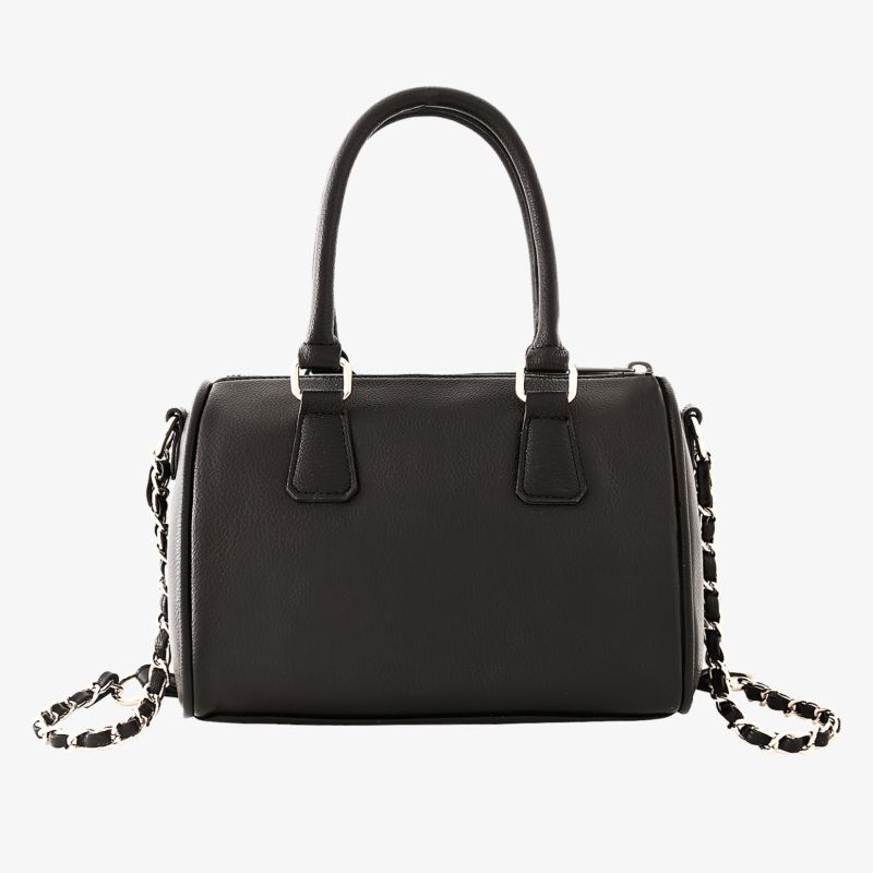 Schwarze kompakte Handtasche mit abnehmbarem Schulterriemen und edlem Design, ideal für jeden Anlass