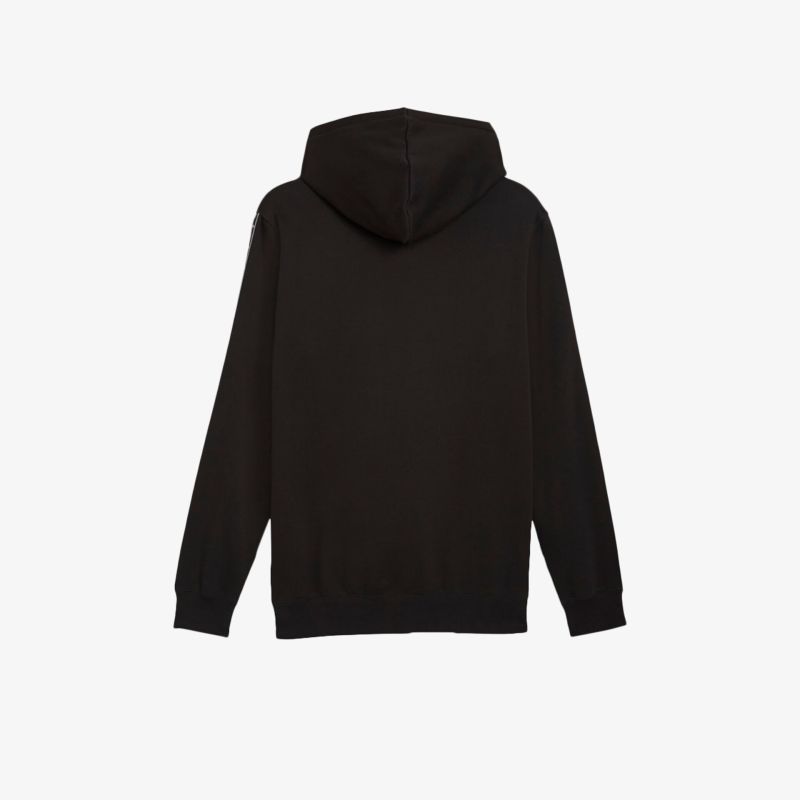 Schwarzer Hoodie in Rückansicht mit Kapuze und langen Ärmeln, klares Design und komfortabler Schnitt