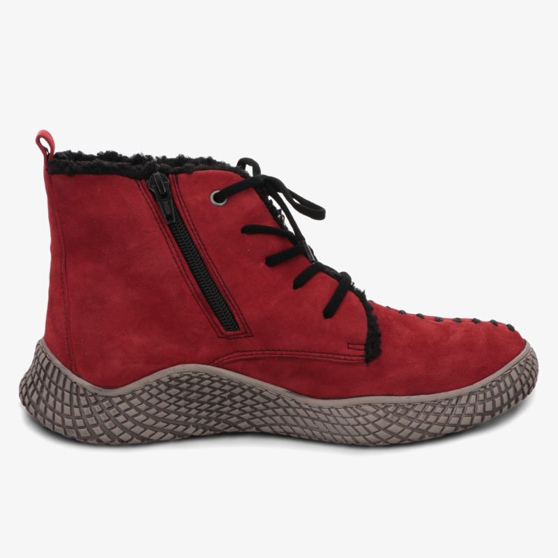 Roter Schnürstiefel mit weichem Obermaterial und seitlichem Reißverschluss für hohen Tragekomfort