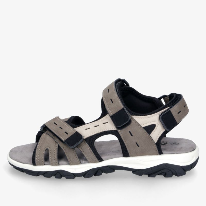 Leichte und komfortable Outdoor-Sandale mit verstellbaren Riemen und rutschfester Sohle in Taupe-Schwarz