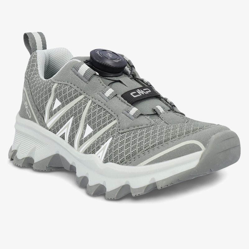 Grauer Sneaker mit robustem Design und rutschfester Sohle, perfekt für sportliche Aktivitäten.