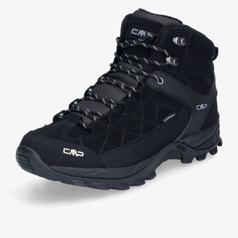 Robuster schwarzer Wanderschuh mit rutschfester Sohle und gepolstertem Schaftrand, ideal für anspruchsvolle Gelände