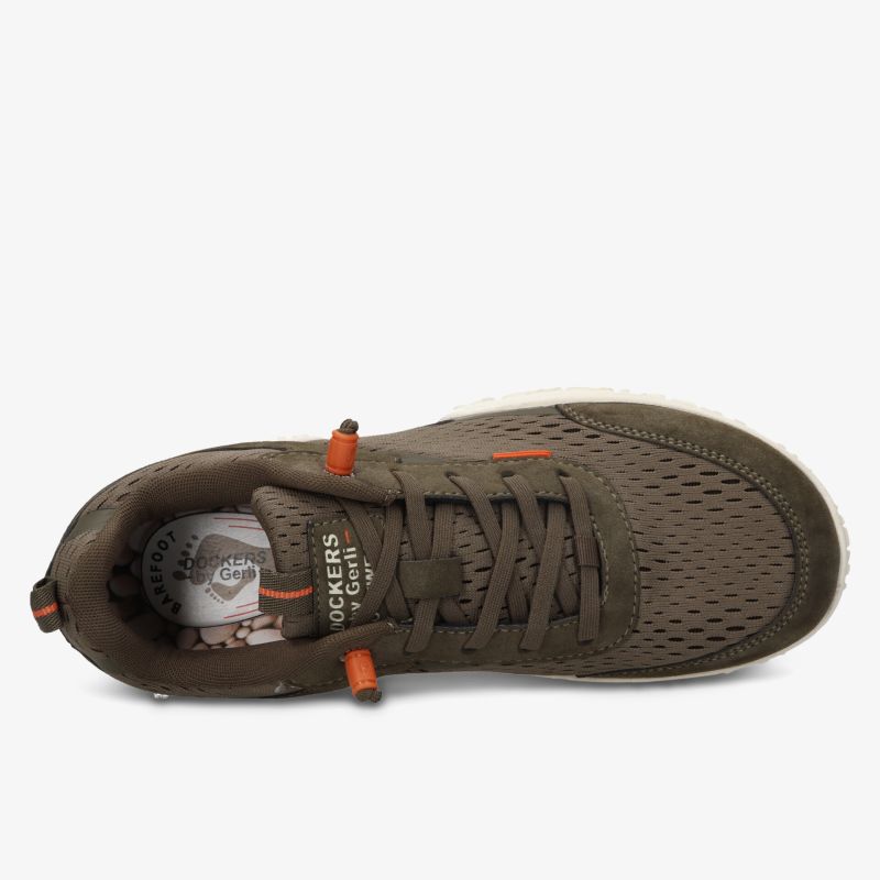 Olivgrüner Sportschuh mit atmungsaktivem Obermaterial und gepolsterter Sohle, flexible Schnürung für optimalen Halt