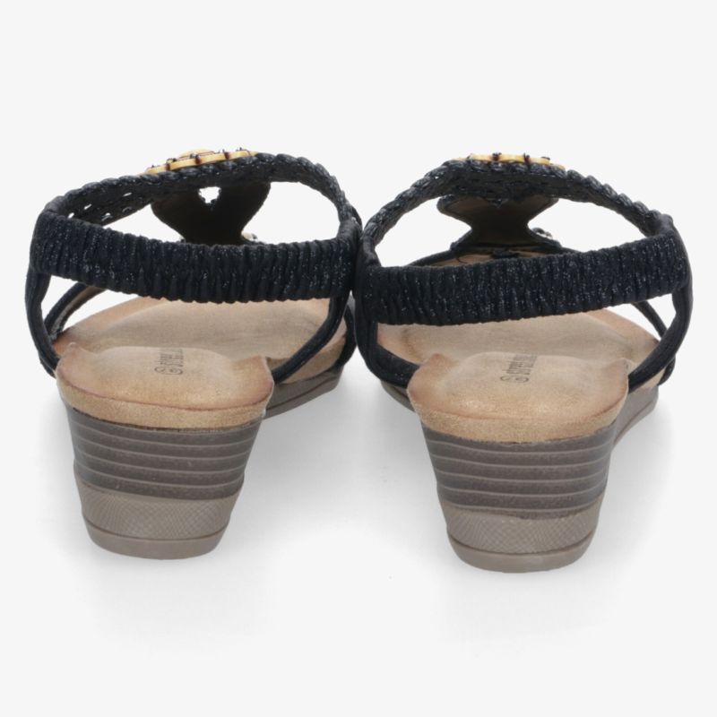 Bequeme schwarze Sandalen mit stabilem Absatz und rutschfester Sohle, Rückansicht