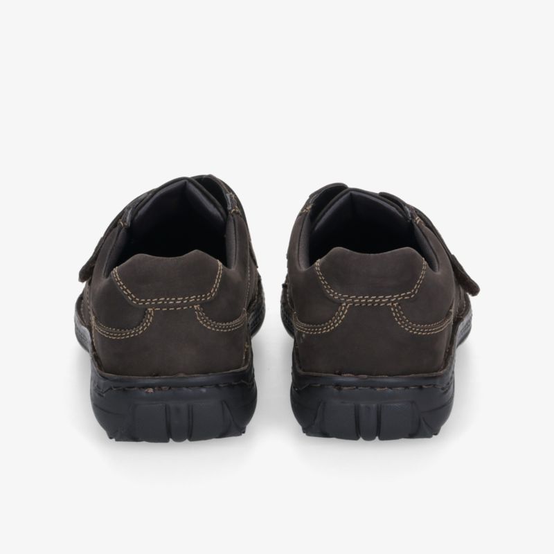 Rückansicht von zwei robusten, bequemen Schuhen mit gepolstertem Einsatz und rutschfester flexibler Sohle