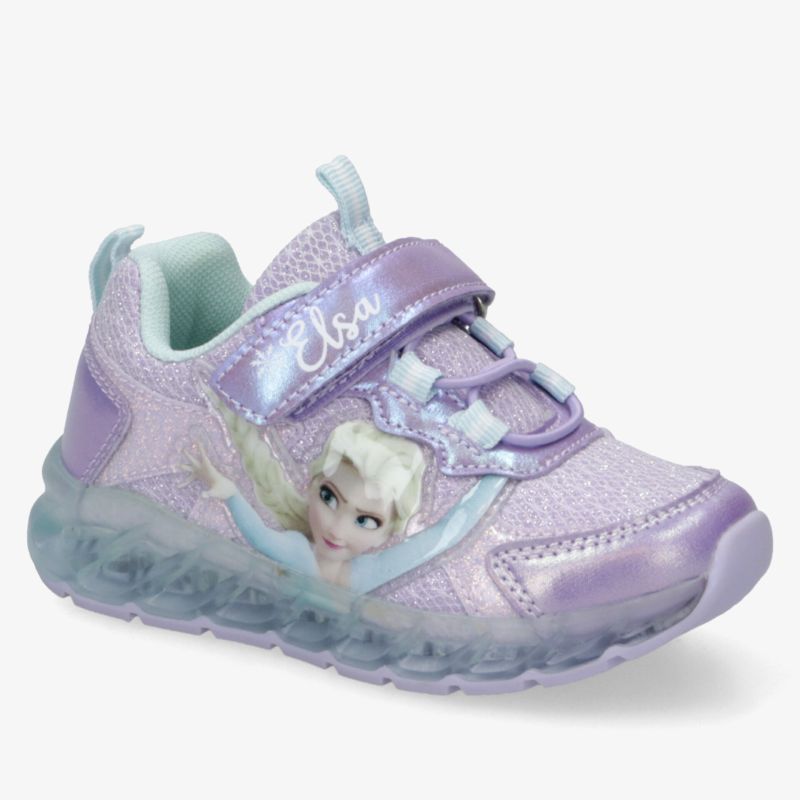 Leichter lila Sportschuh mit funkelnder Oberfläche, flexible Sohle und praktischem Klettverschluss für optimalen Halt