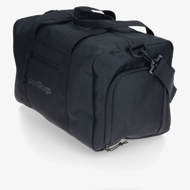 Robuste schwarze Reisetasche mit praktischem Außenfach und abnehmbarem verstellbarem Schulterriemen, ideal für unterwegs