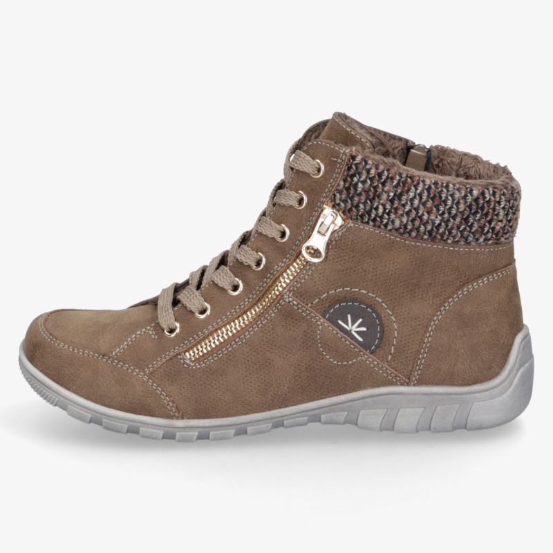 Brauner Winter-Schnürstiefel mit Reißverschluss und warmem Futter, bequeme, rutschfeste und flexible Sohle