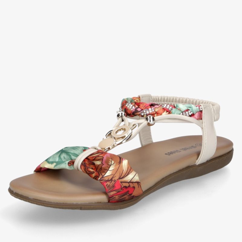 Leichte und bequeme offene Sandale mit Blumenmuster, Riemchen und dekorativer Schleife für sommerlichen Stil