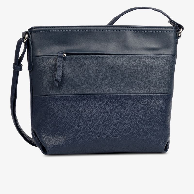 dunkelblaue crossbody tasche aus feinem leder mit verstellbarem riemen und sauberer naht vorne