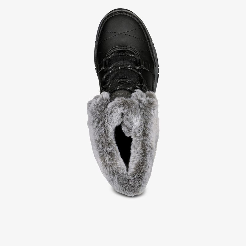 Warmer Winterstiefel mit grauem Fellfutter und bequemer Schnürung in schwarzem Obermaterial