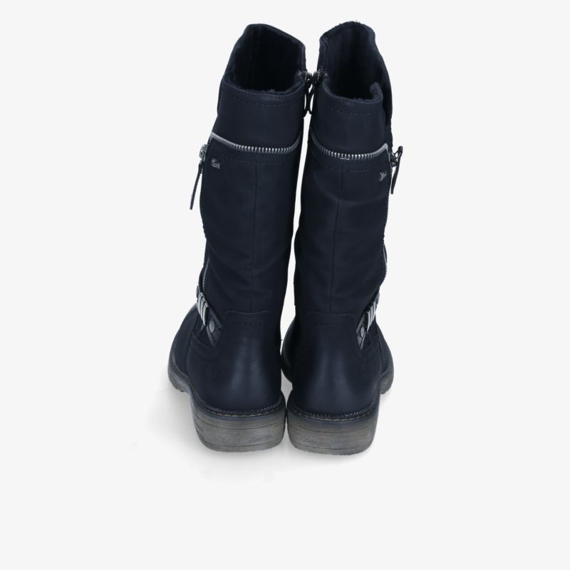 Robuste Stiefel mit hohem Schaft, seitlichem Reißverschluss und stabilem Absatz, Rückansicht