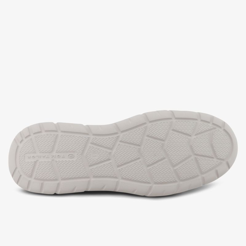 Weiße Schuhsohle mit rutschfestem Profil, robust und langlebig für optimalen Tragekomfort und Trittsicherheit