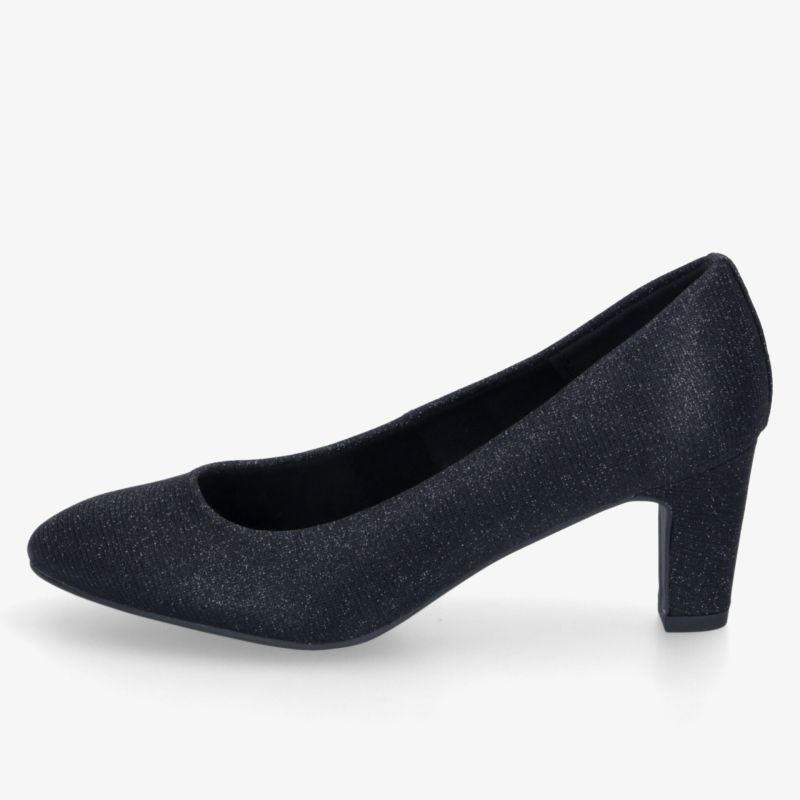 Eleganter schwarzer Pumps mit bequemem Blockabsatz für vielseitige Anlässe und stilvolle Auftritte.