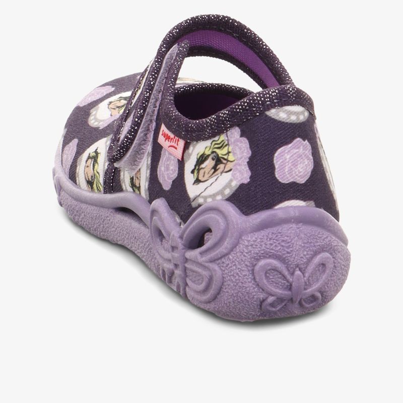 Komfortabler lila Schuh mit lustigem Cartoon-Design und rutschfester Sohle