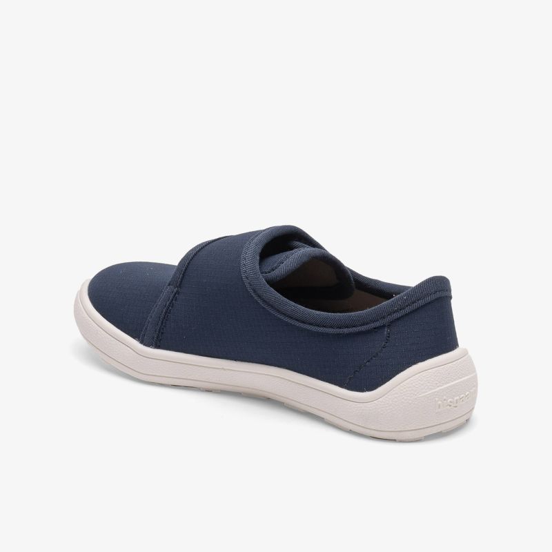 Bequemer blauer Slip-On Schuh mit flexibler, weißer Gummisohle, ideal für den Alltag und komfortables Tragen