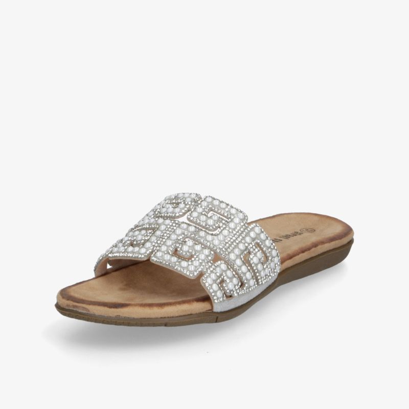 Eleganter Slipper mit funkelnden Strasssteinen, flachem Absatz und bequemer Passform für komfortables Tragen