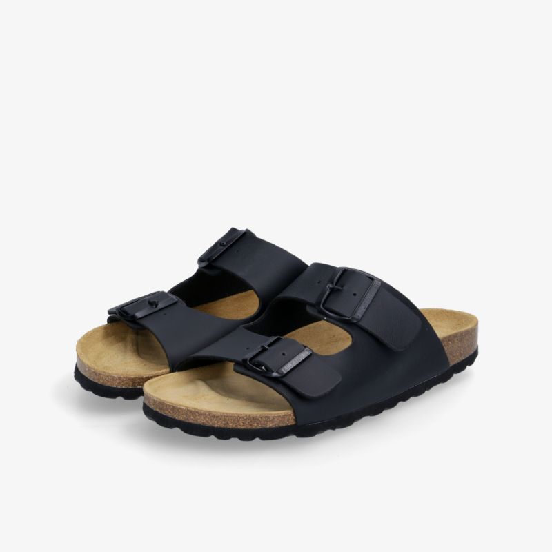 Komfortable schwarze Sandalen mit verstellbaren Riemen und rutschfester Sohle, ideal für Alltagsaktivitäten.