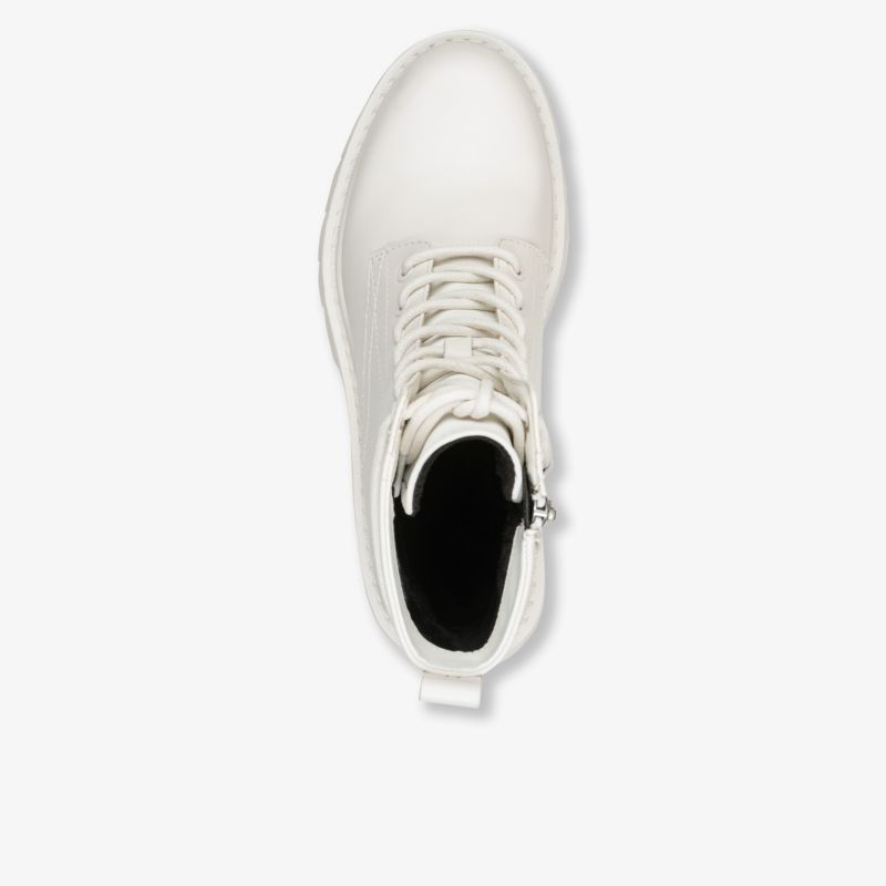 Moderner weißer Sneaker mit bequemer Schnürung, eleganter und sportlicher Stil, angenehmer Tragekomfort oben sichtbar