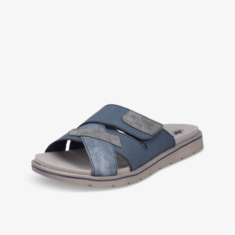 Bequeme blaue offene Sandale mit robustem Sohlenprofil und weichem Fußbett, ideal für den Sommer