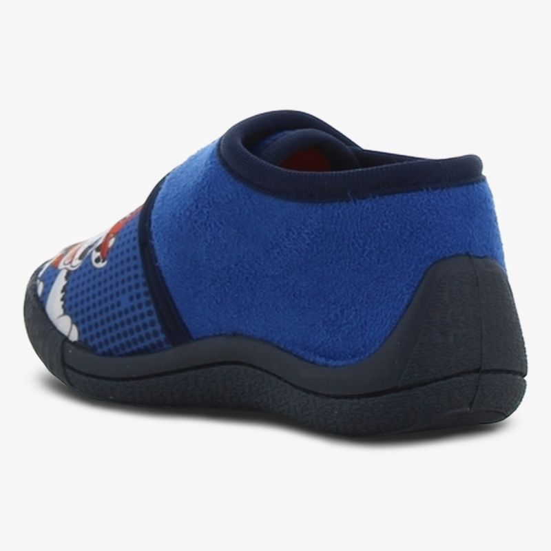 Bequemer blauer Schuh mit rutschfester Sohle und weichem, flexiblem Material seitliche Ansicht