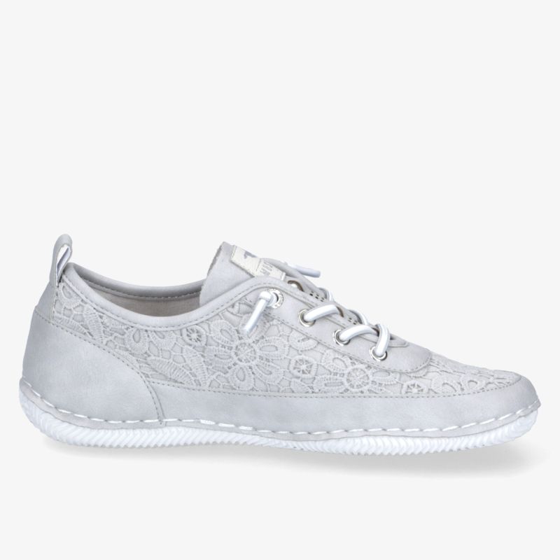 Leichter weißer Sneaker mit flexibler Sohle und bequemer Passform in klarer seitlicher Ansicht