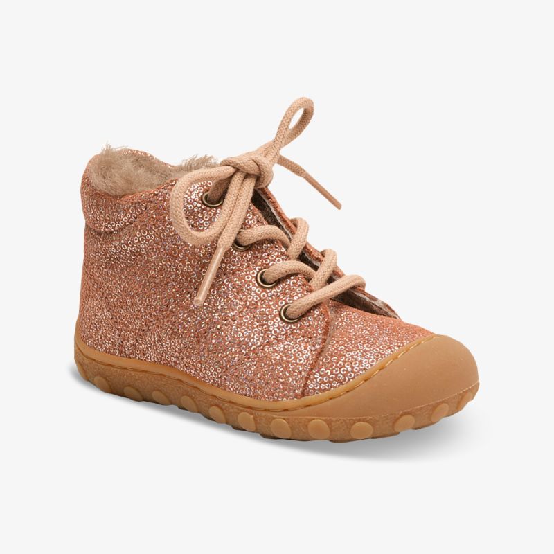 Glitzernder brauner Kinder Sneaker mit Schnürsenkeln und flexibler, rutschfester Gummisohle