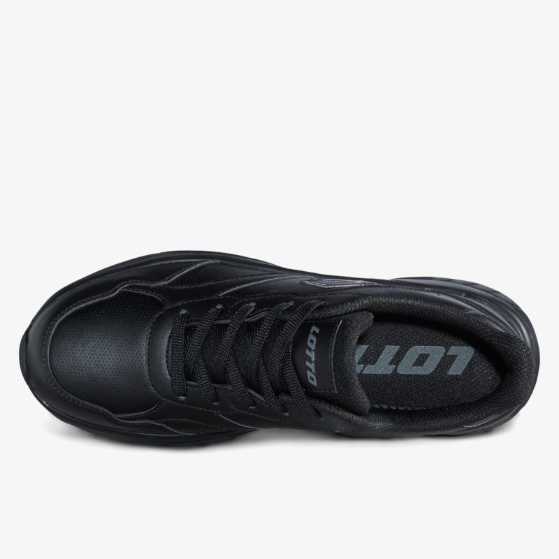 Schwarzer Sneaker mit bequemer Polsterung und sportlichem Design in Draufsicht