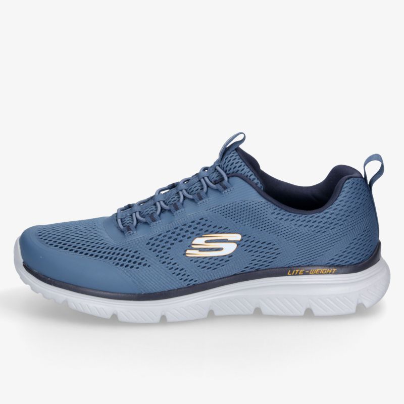 Seitliche Ansicht eines athletischen, leichten und atmungsaktiven Sportschuhs mit flexibler Sohle und modernem Design