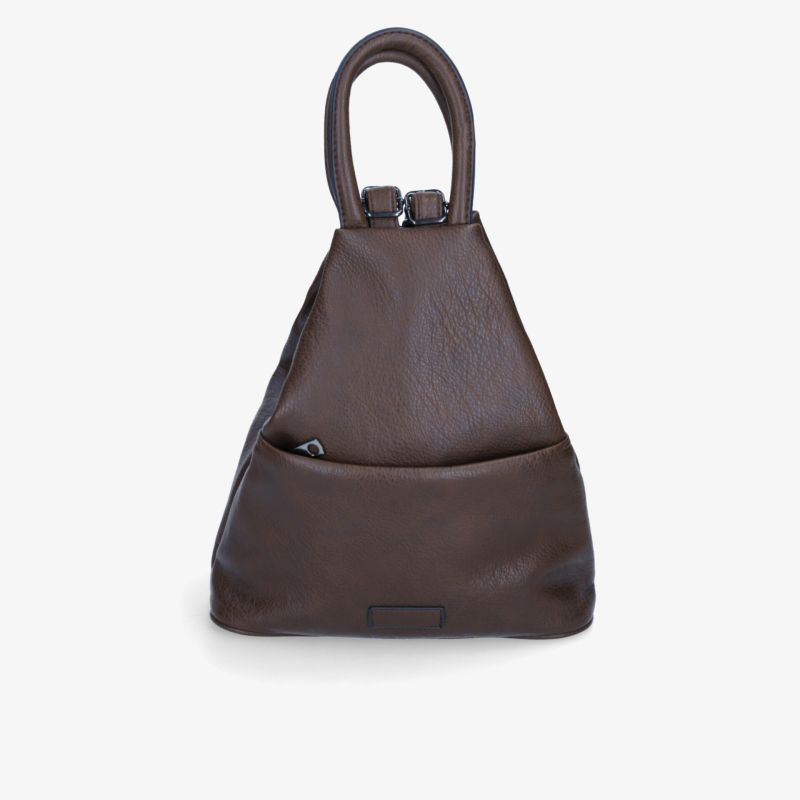 Moderner brauner Rucksack mit glattem Material und praktischem Reißverschluss vorne, kompakt und funktional gestaltet