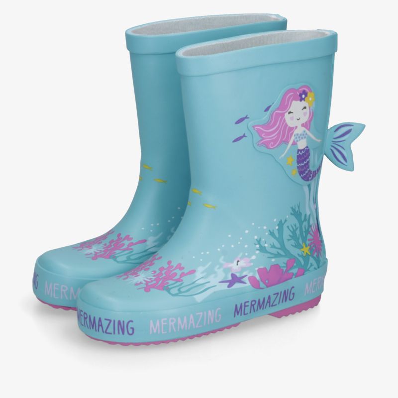 Türkise Kinder-Regenstiefel mit Meerjungfrau-Motiv, wasserdicht und rutschfest für sicheren Tragekomfort