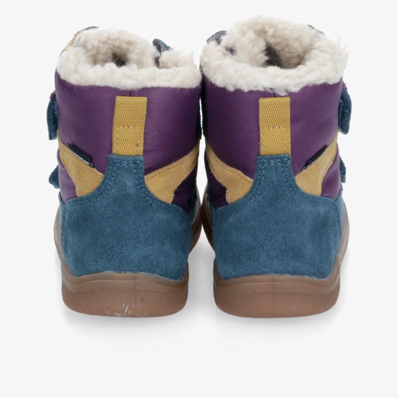 Warme und gefütterte Winterstiefel in Blau und Lila mit weichem Innenfutter und robuster Sohle, Rückansicht