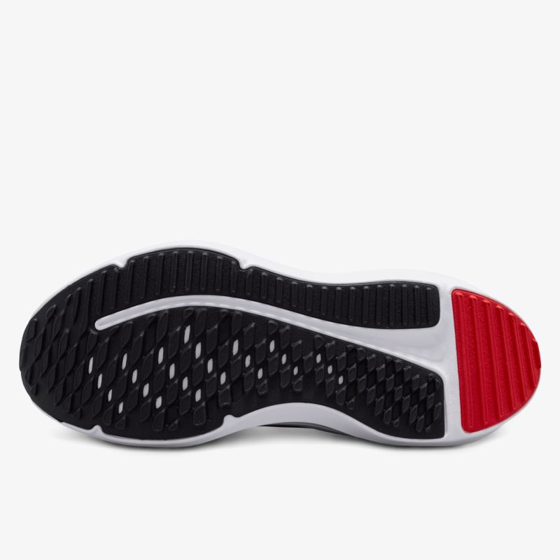 Robuste und rutschfeste Laufsohle mit stilvollen Akzenten in Schwarz, Weiß und Rot.