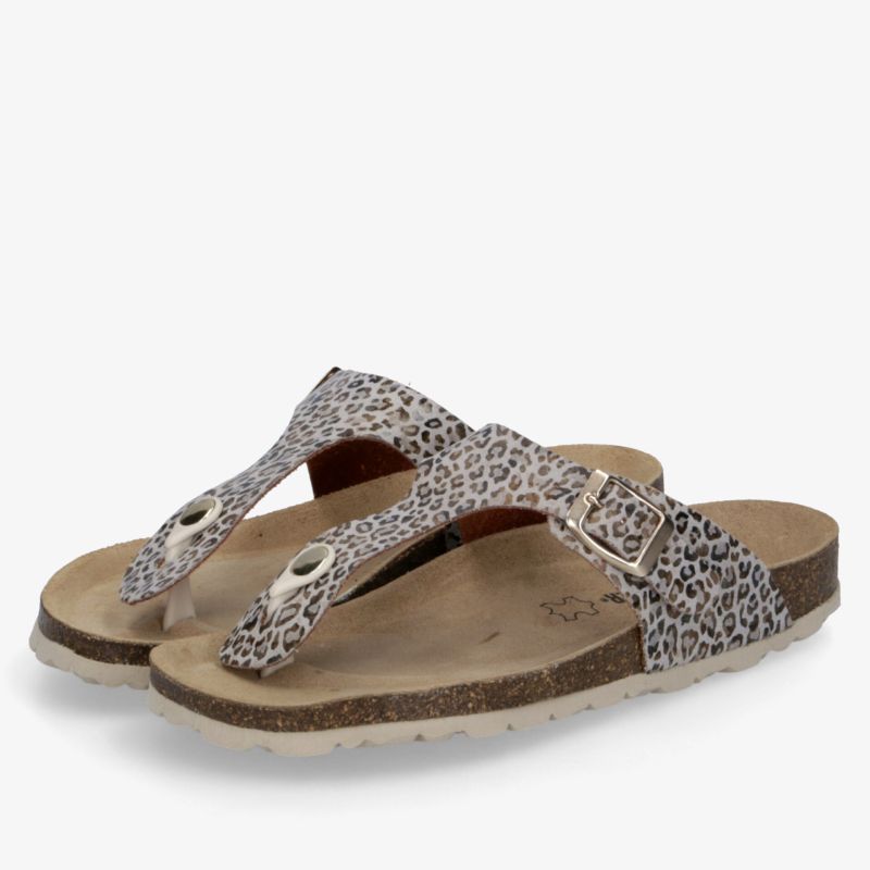 Bequeme Zehentrenner Sandalen mit weichem Fußbett und verstellbarem Riemen im modischen Leopardenmuster