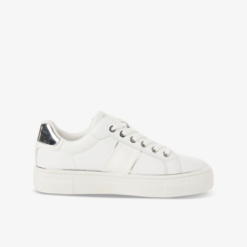 Moderner weißer Sneaker in klarer Seitenansicht mit stoßdämpfender Sohle und hochwertiger Verarbeitung