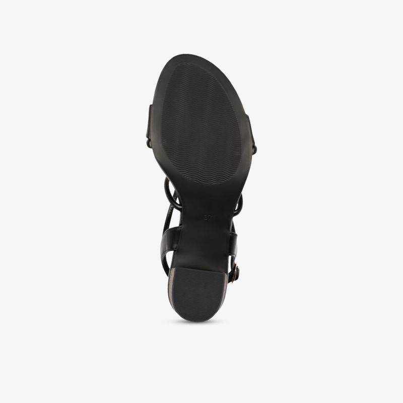 Schwarze elegante Sandalen mit mittelhohem Absatz und verstellbarem Riemen für komfortablen Halt