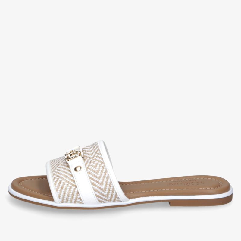 Moderner Slipper mit offenem Design und modischem Muster, bequeme flache Sohle und leichter Einstieg für Alltag