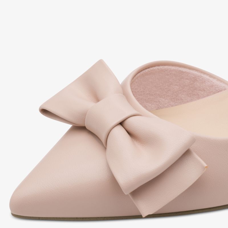 Eleganter spitzer Schuh mit großer Schleife in sanftem Pastellton, flach und bequem gestaltet