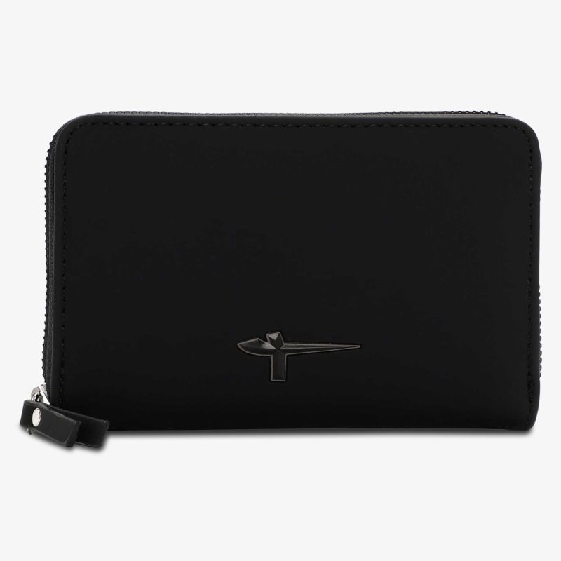 Schwarze kompakte Geldbörse mit Reißverschluss und schlichtem, elegantem Design für praktischen Alltag