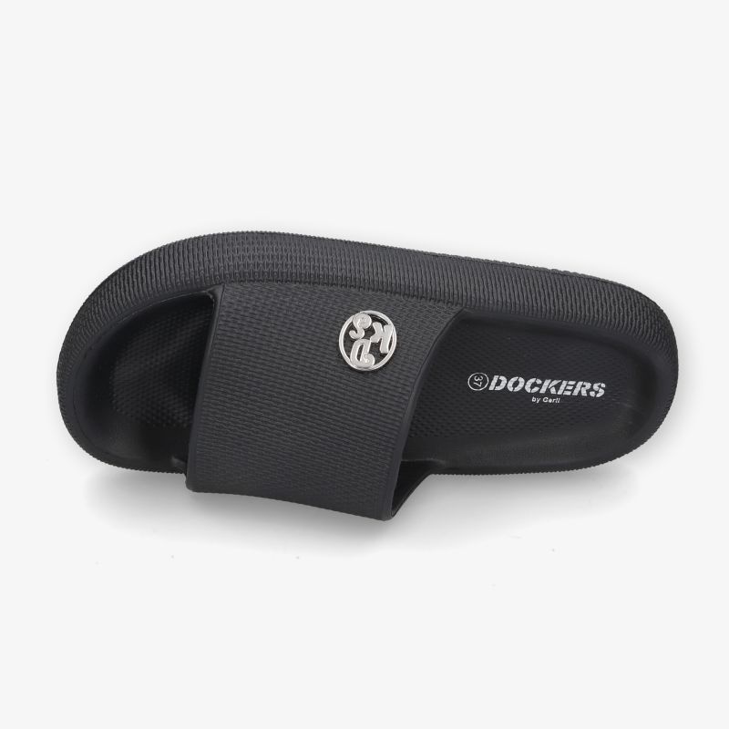 Schwarzer Rubber Slide mit offenem Zehenbereich und rutschfester Sohle für hohen Tragekomfort