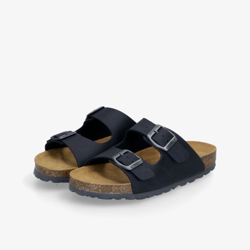 Komfortable schwarze Sandalen mit verstellbaren Schnallen, ergonomischem Korkfußbett und rutschfester Sohle