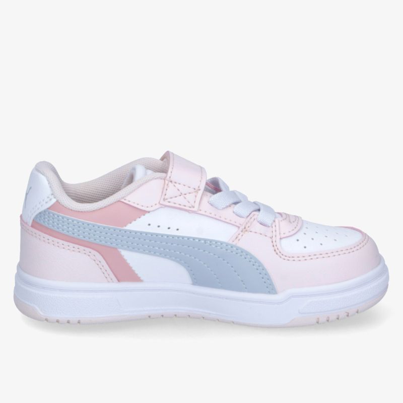 Stylischer Turnschuh mit komfortablem Sitz, Klettverschluss und atmungsaktivem Material in Weiß, Rosa und Blau.