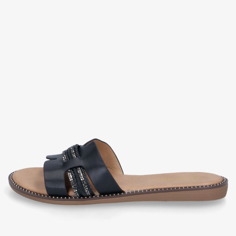 Schwarze Ledersandale mit offenem Zehenbereich und flacher Sohle für bequemen, eleganten Sommerkomfort