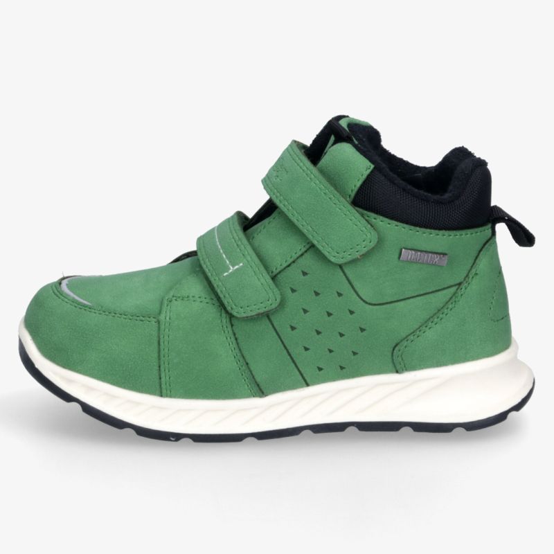 Grüner Sneaker mit zwei Klettverschlüssen, atmungsaktivem Material und rutschfester Sohle, bequem und leicht