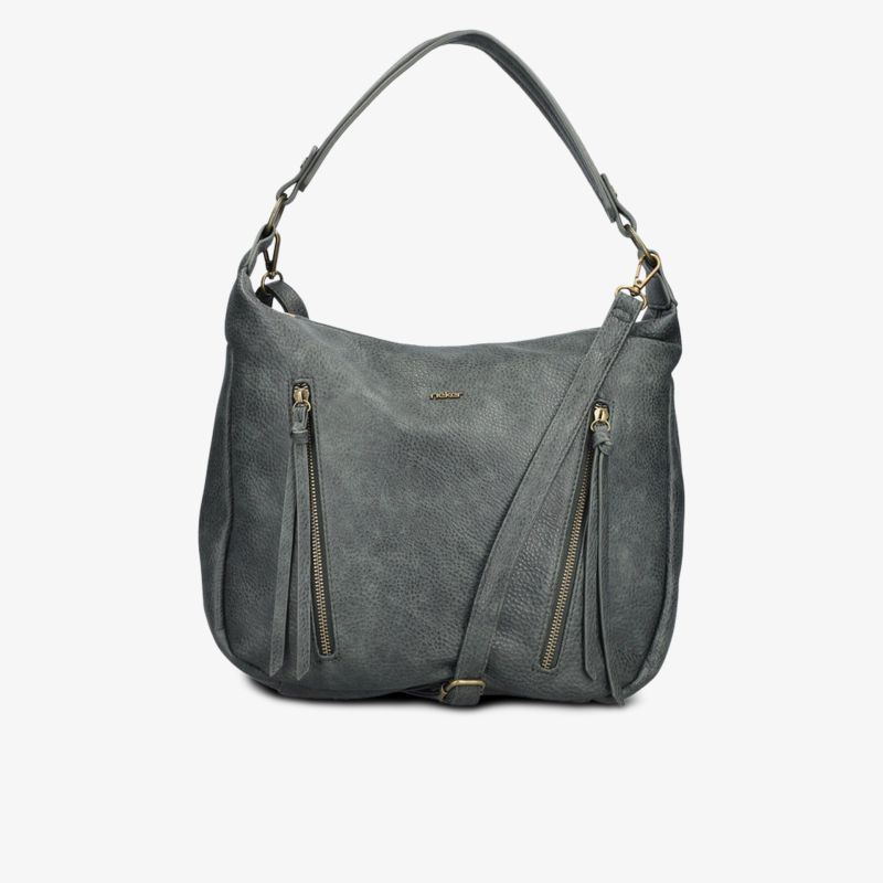 Modische graue Tasche mit praktischen Reißverschlüssen und bequemem Schulterriemen aus weichem Material