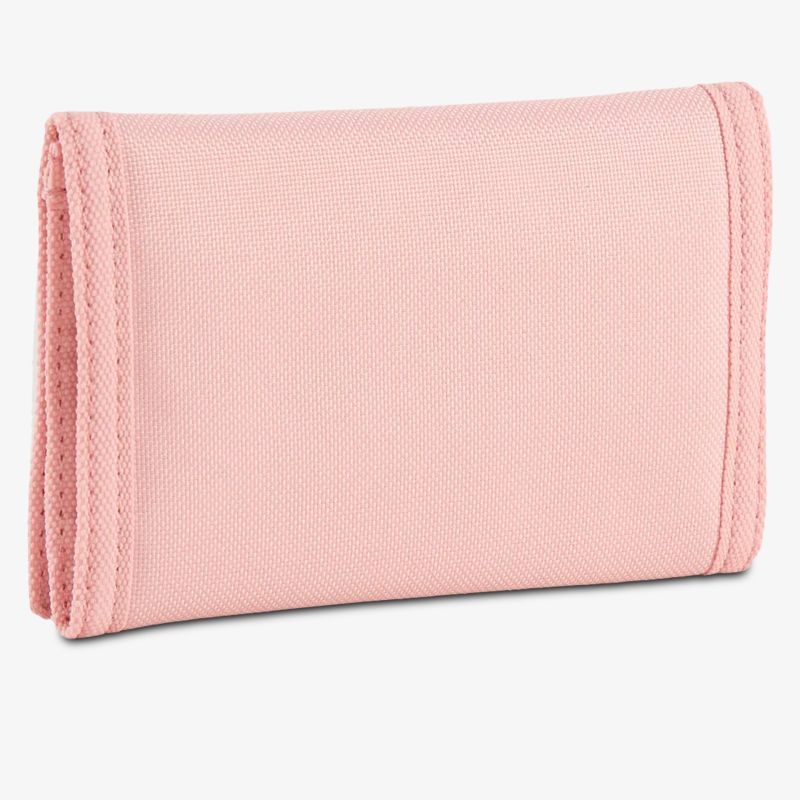 Rosa kompaktes Portemonnaie aus strukturiertem Material, elegant und praktisch, faltbar